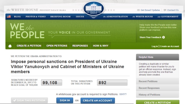На сайте Белого дома ведут сбор подписей за санкции против Януковича. Белый дом, США, Украина, Янукович. НТВ.Ru: новости, видео, программы телеканала НТВ